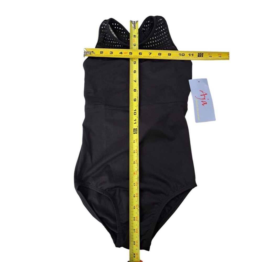 Aja VTG Strappy Crossback Belted Mesh Tank Leotard Black Women's AS Size S - Picture 15 of 16